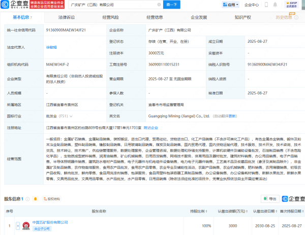 配资吧 中国五矿在江西新设矿产公司，含半导体相关业务